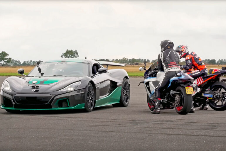 Rimac Nevera vs KTm MotoGP Bike Turbocharged Hayabusa Drag Racing