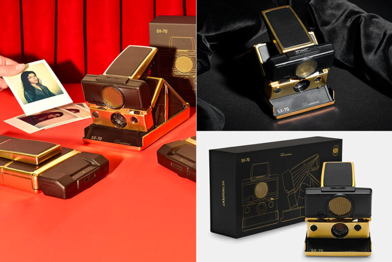Retrospekt Polaroid SX-70 Sonar Autofocus 24K Gold Edition Instant Film Camera
