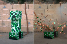 High-Speed Camera Captures a Life-Sized Minecraft Creeper Exploding in ...