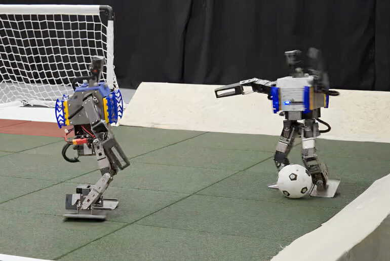 Google DeepMind AI Mini Humanoid Robots Soccer