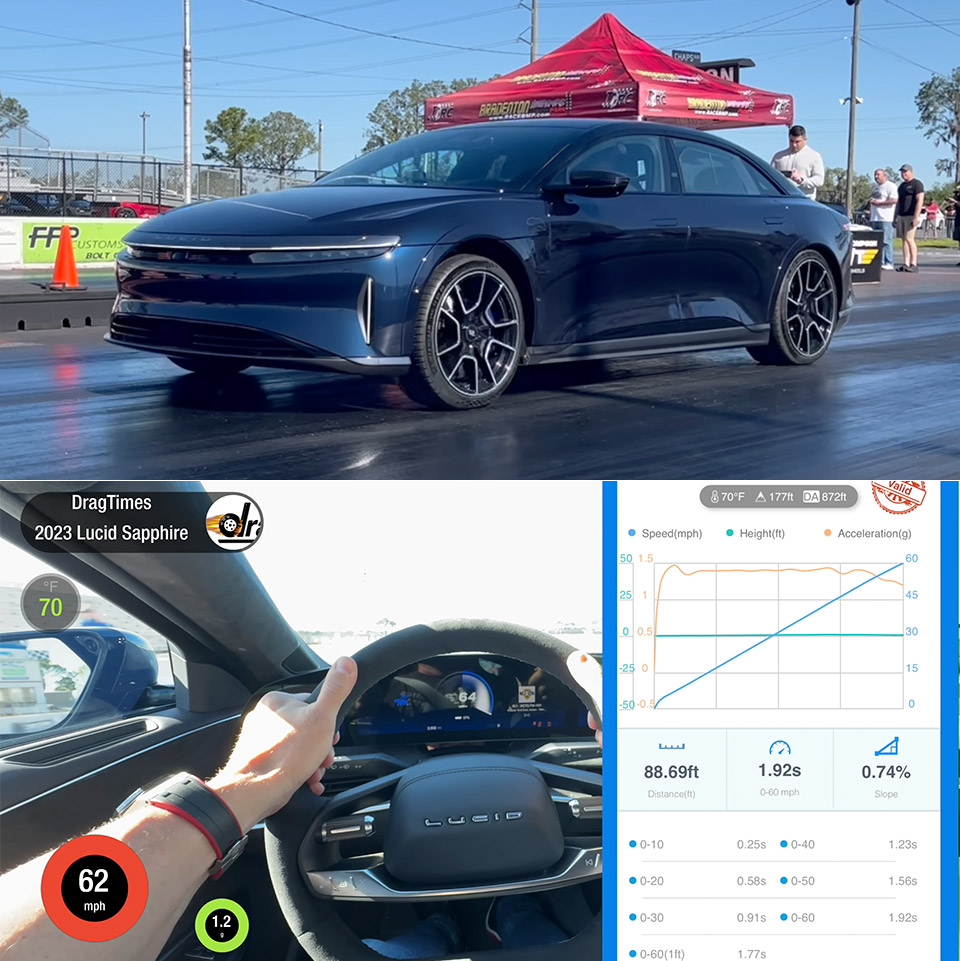 Lucid Air Sapphire 0-60 mph Record Quarter Mile