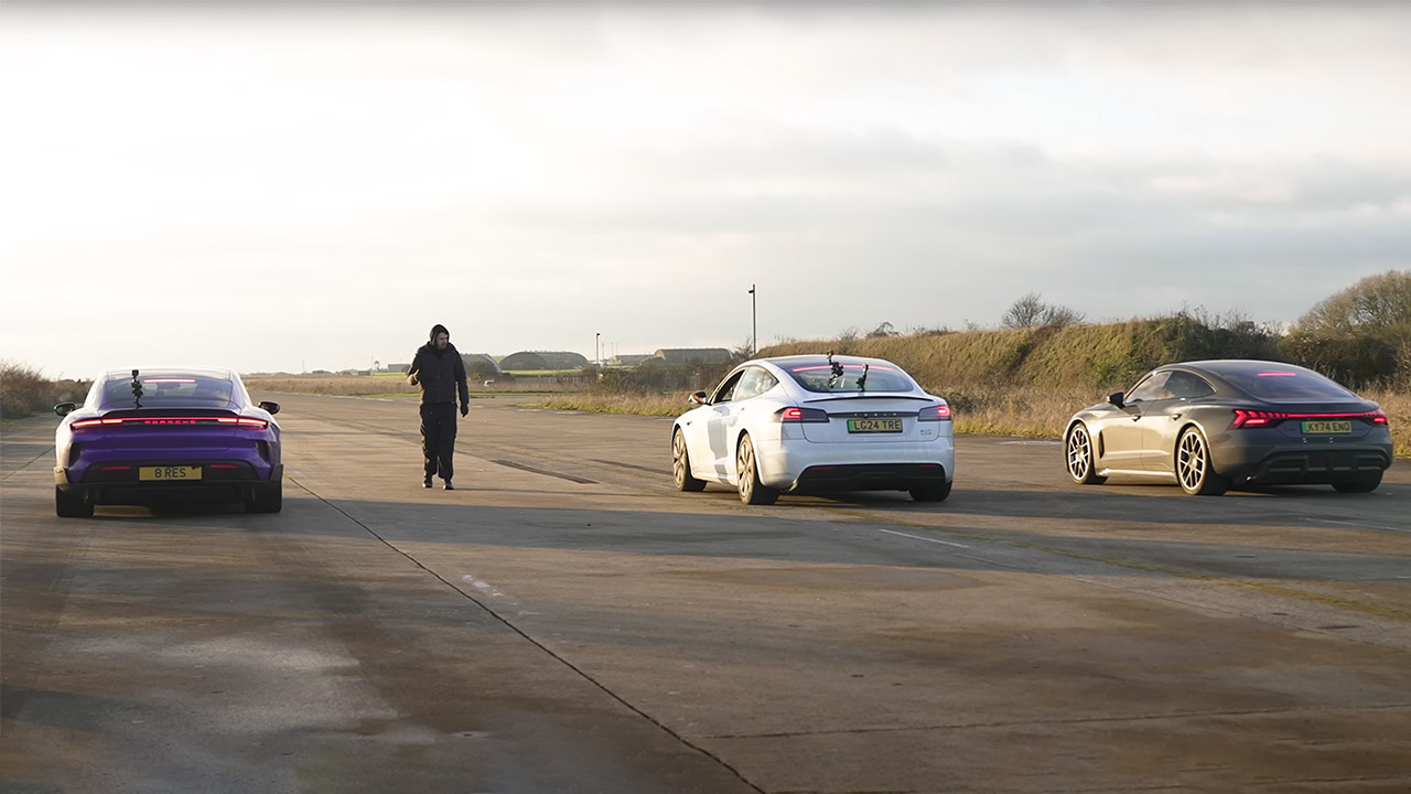 Porsche Taycan Turbo GT vs Tesla Model S Plaid vs Audi RS E-Tron GT EV Drag Racing