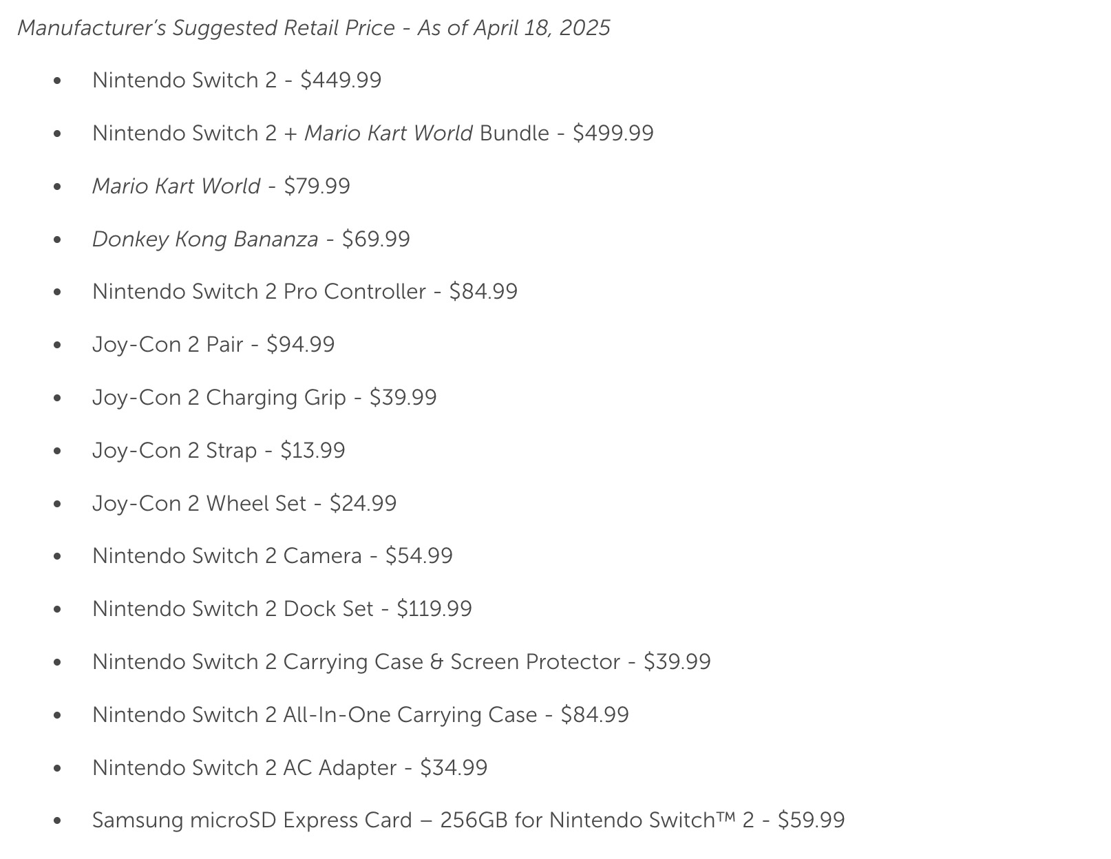 Nintendo Switch 2 Pre-Order US April 24 Websites Prices