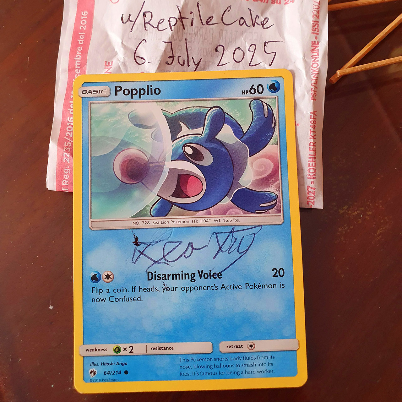 Pokemon Popplio Card Signed Pope Leo XIV