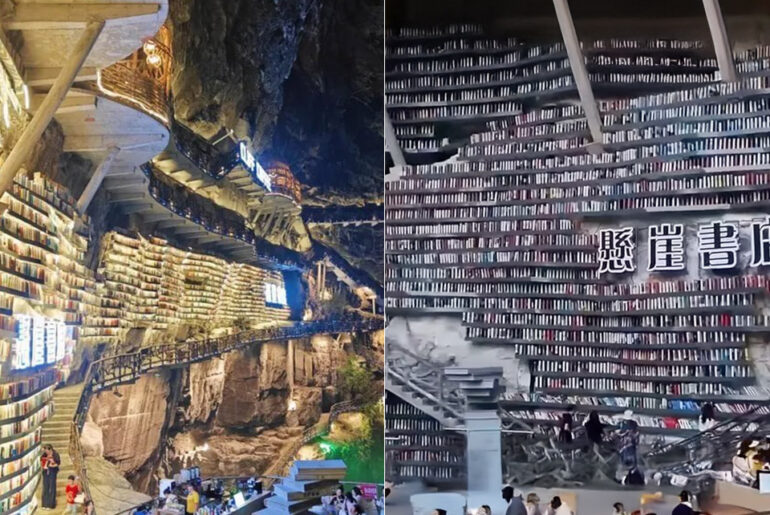 Mianhua Library Guangxi China Cliffside