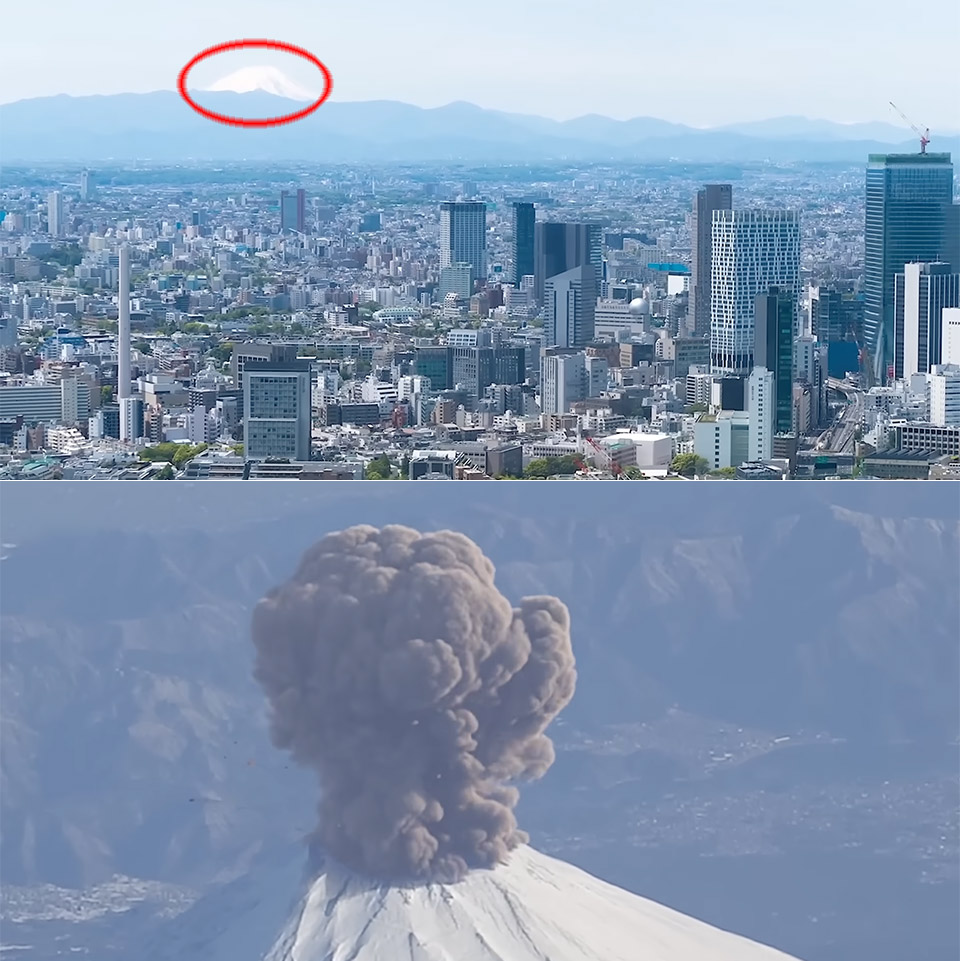 Mount Fuji Simulated Eruption AI Tokyo Japan