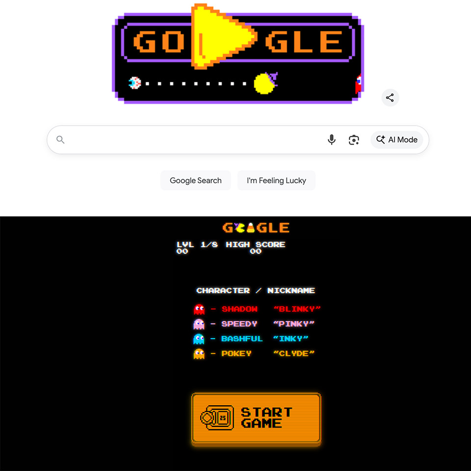 Google Doodle Pac-Man 45th Anniversary Birthday