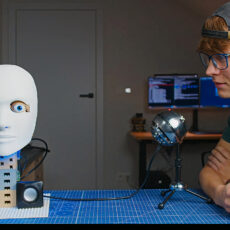 3D-Printed Robot Head Aristotle Speaking