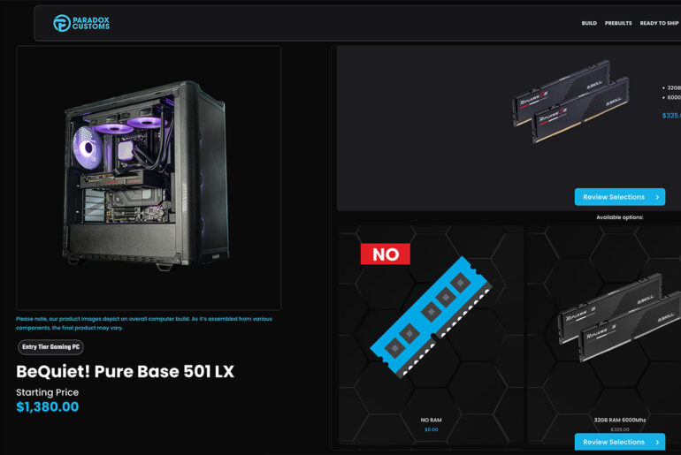 Paradox Customs Prebuilt PC No RAM