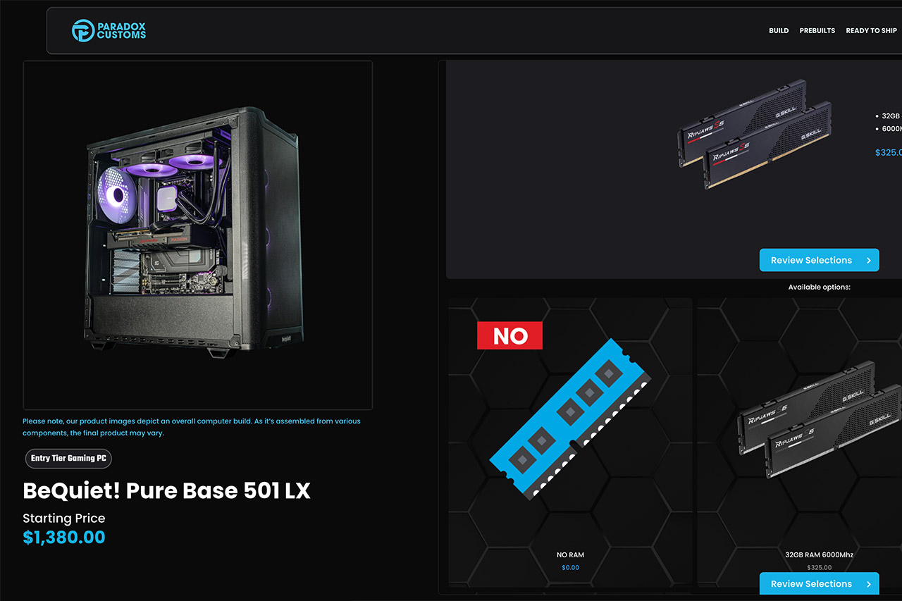 Paradox Customs Prebuilt PC No RAM