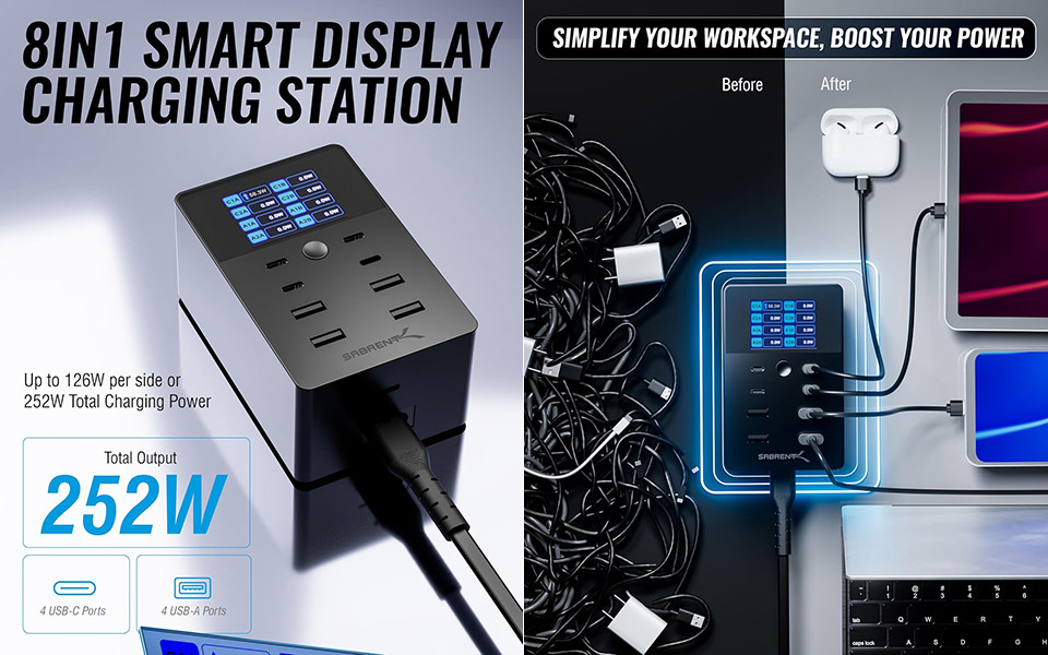 Sabrent 252W 8-Port Charging Station
