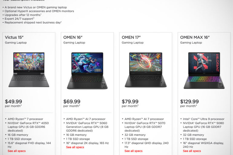 HP Omen Victus Gaming Laptop Subscription Service