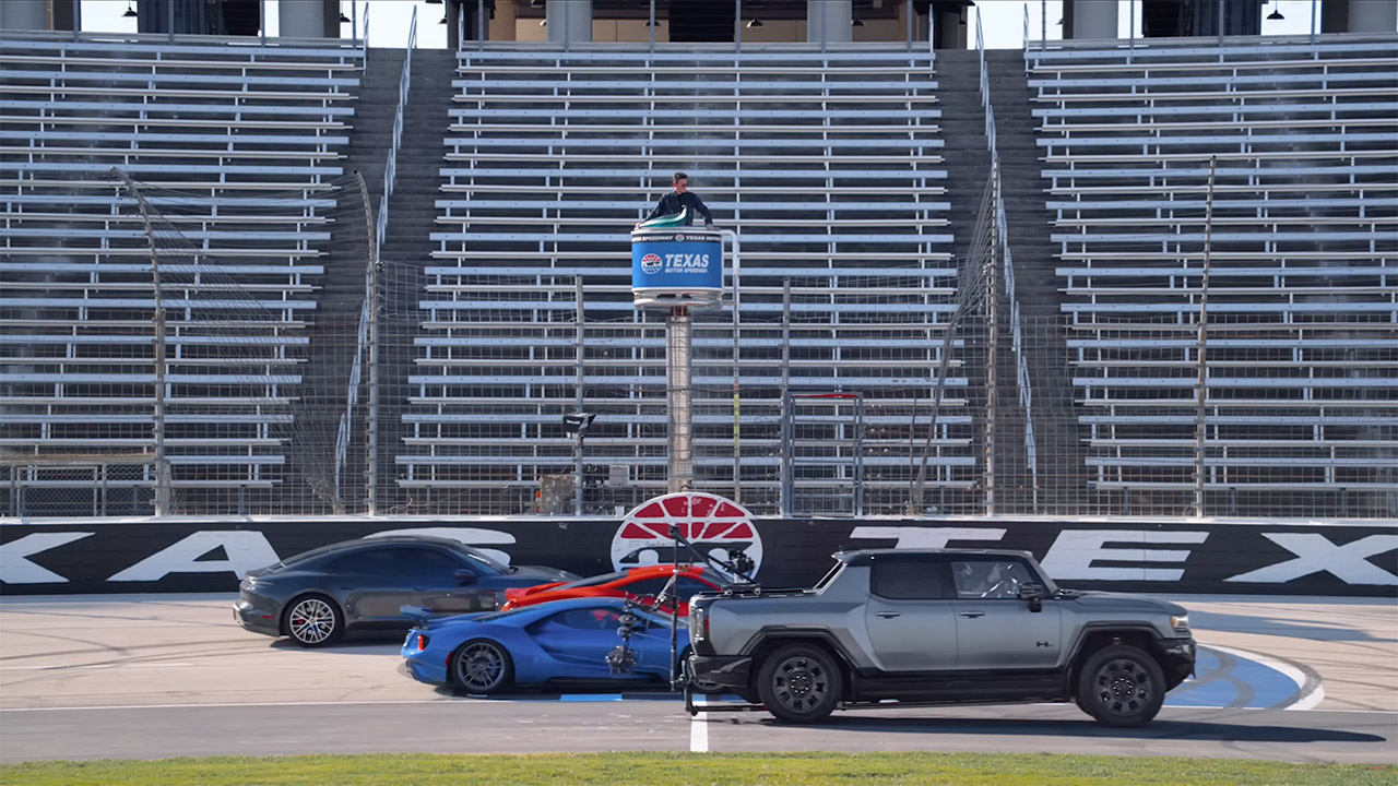 GMC Hummer EV Drag Racing Ferrari Ford