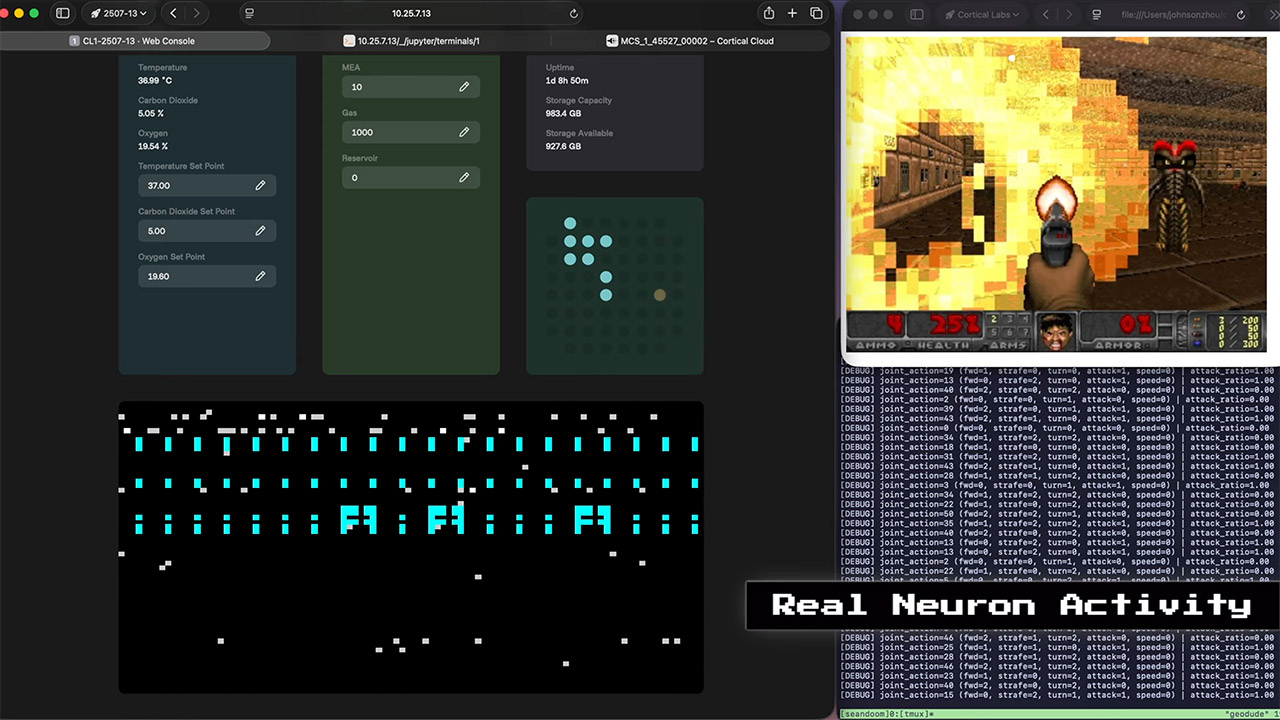 Human Brain Cells CL1 Biological Computer Learn to Play DOOM