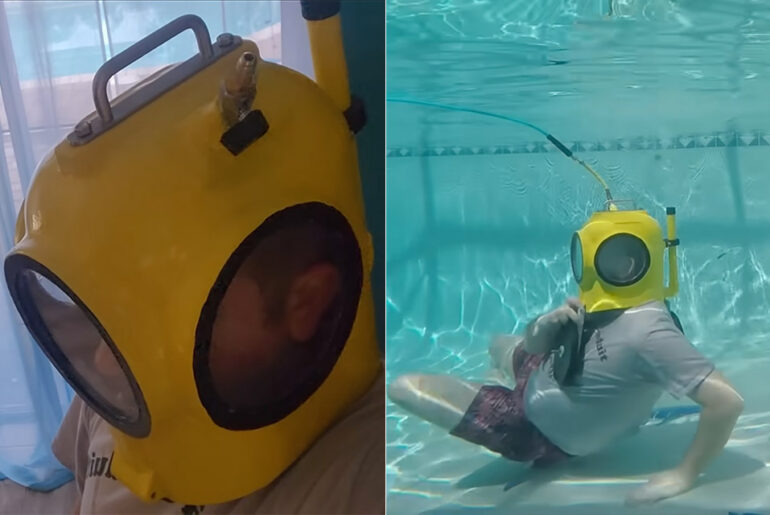 3D-Printed Dive Helmet Floating Air Supply
