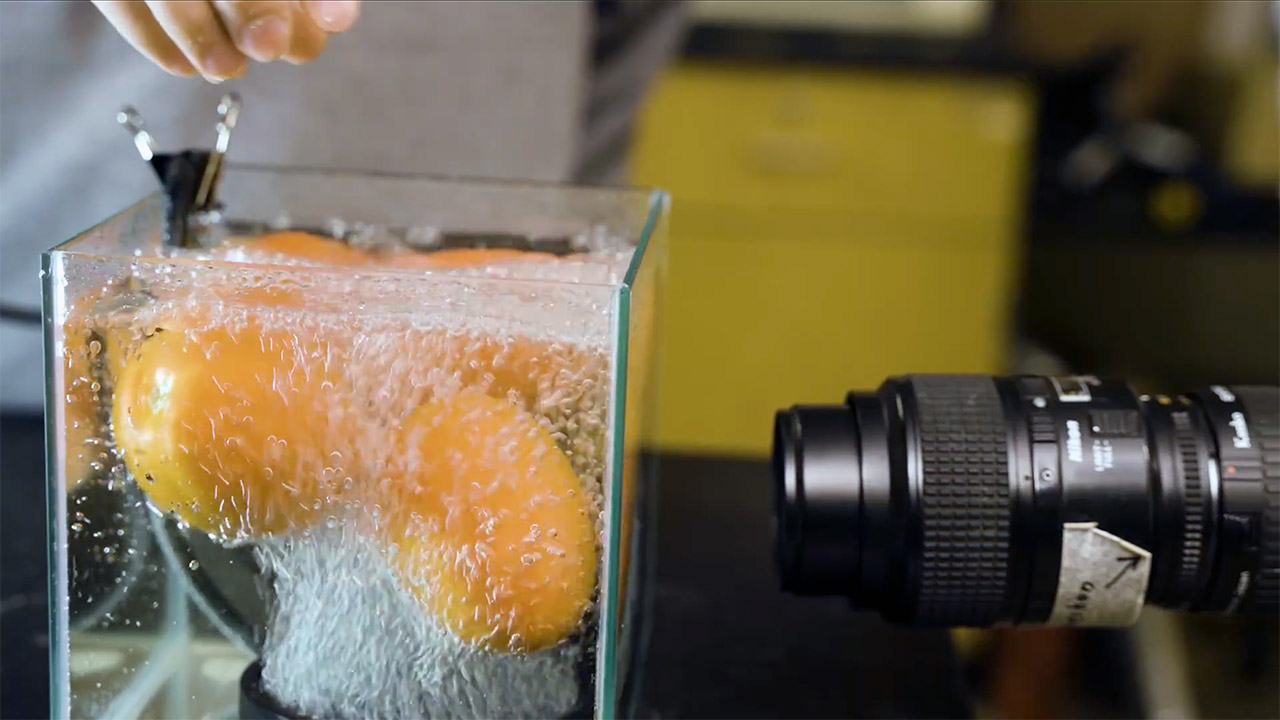 Cornell University Bubble Sound Waves Clean Produce