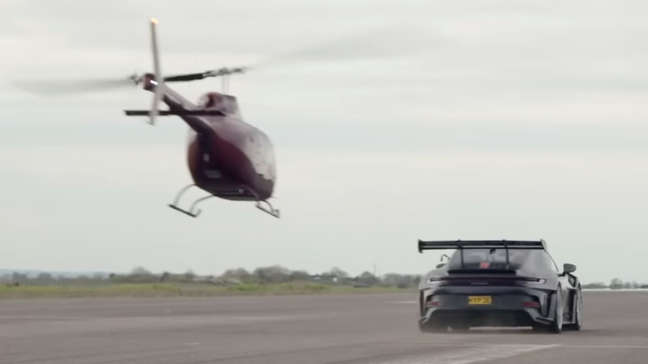 Twin-Turbo Porsche 911 GT3 RS vs. Helicopter Race
