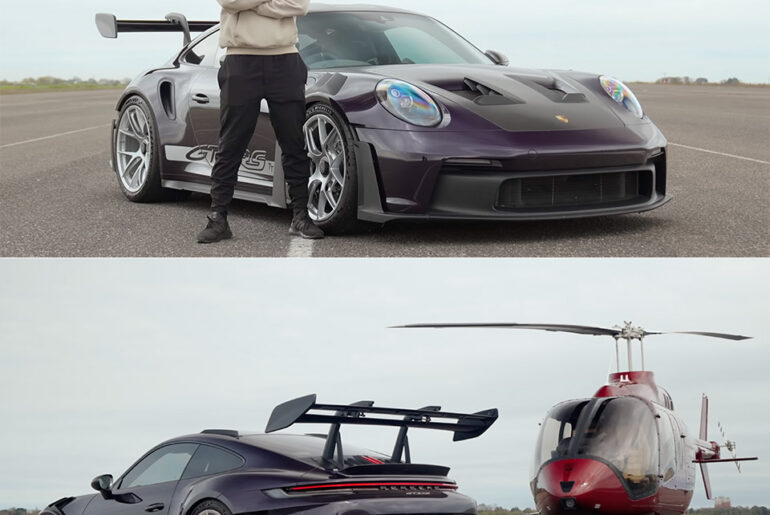 Twin-Turbo Porsche 911 GT3 RS vs. Helicopter Race