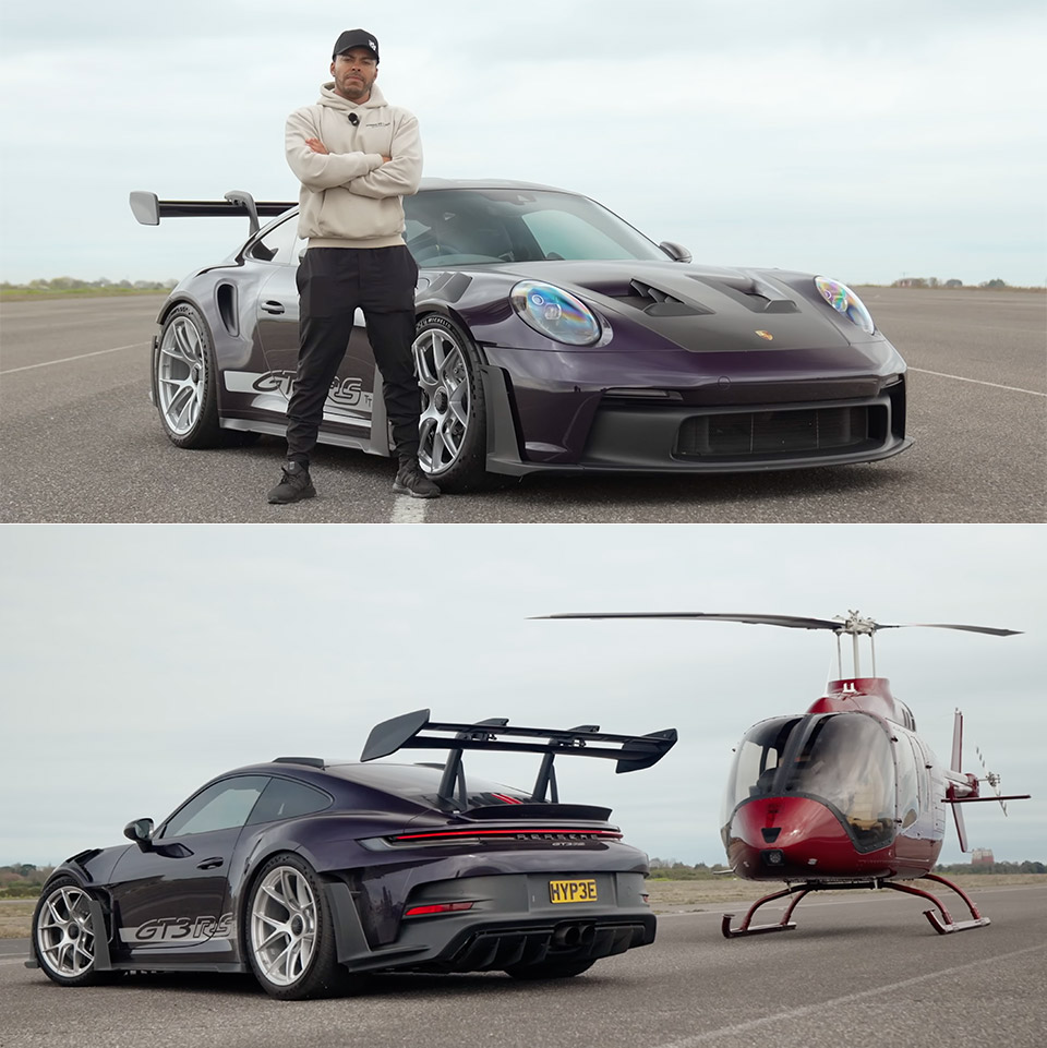 Twin-Turbo Porsche 911 GT3 RS vs. Helicopter Race