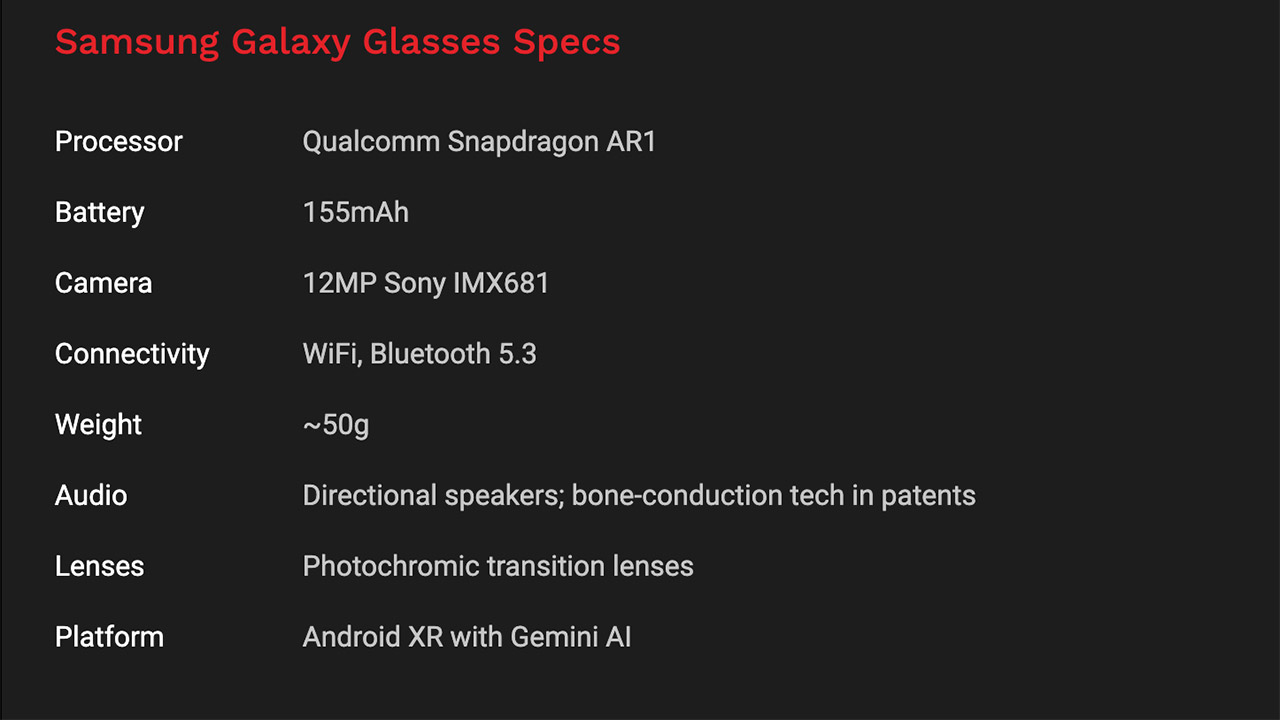 Samsung Galaxy Glasses Smartglasses Jinju Specs