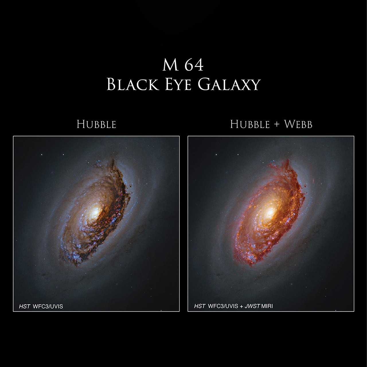 Hubble Webb Black Eye Galaxy Messier 64