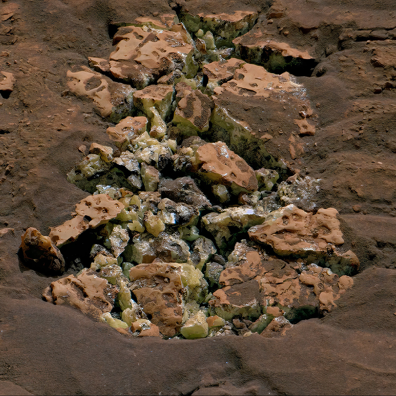 NASA Curiosity Rover Crush Rock Sulfur Crystal Mars