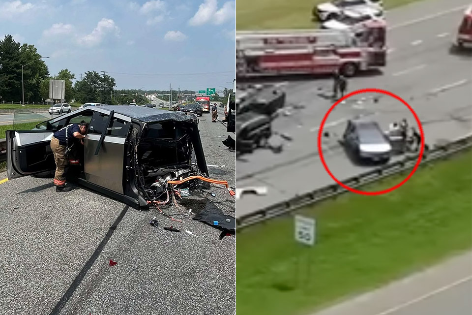 Tesla Cybertruck Split Half Maryland Accident
