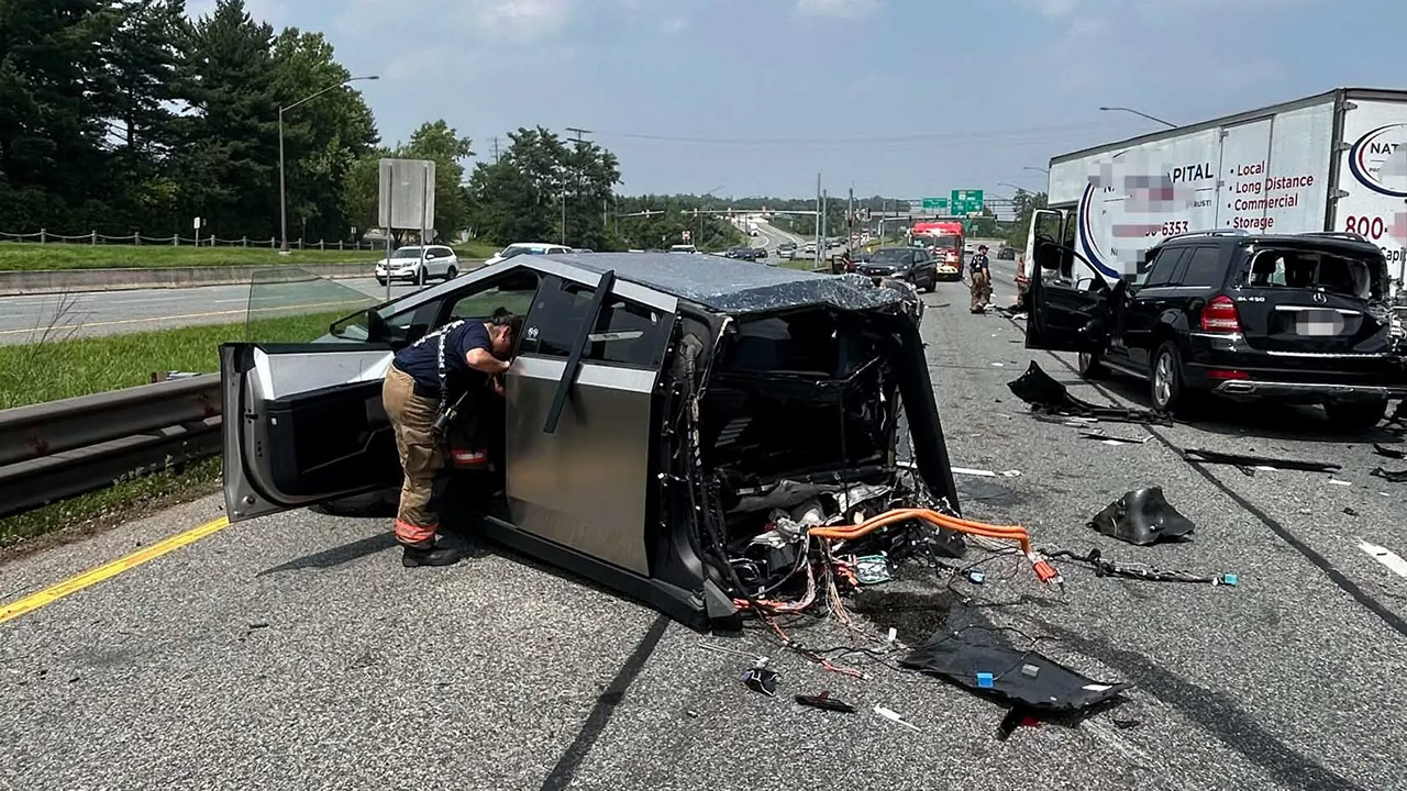 Tesla Cybertruck Split Half Maryland Accident