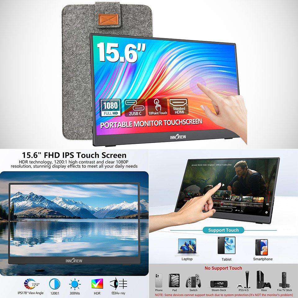 InnoView 15.6" Portable Touchscreen Monitor 1080p