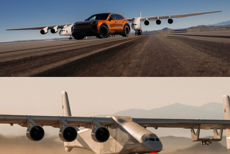 Porsche Cayenne Turbo Electric vs Stratolaunch Roc Largest Aircraft