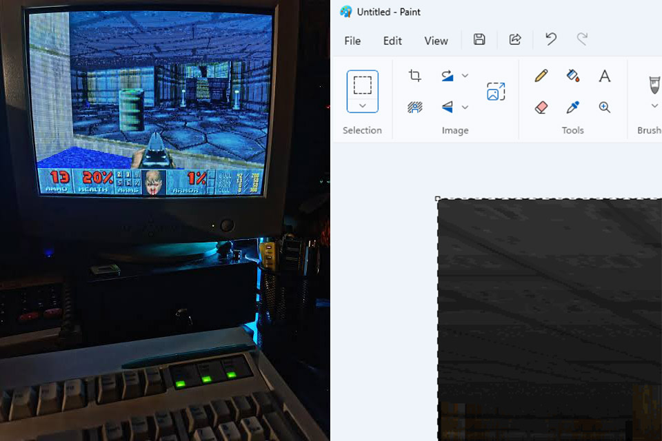 DOOM MS Paint Running Monitor