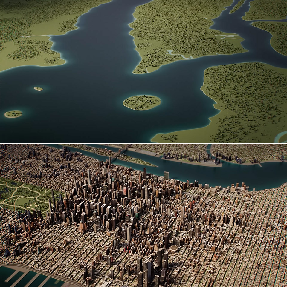 3D Time-Lapse Manhattan NYC 1600 to 2026