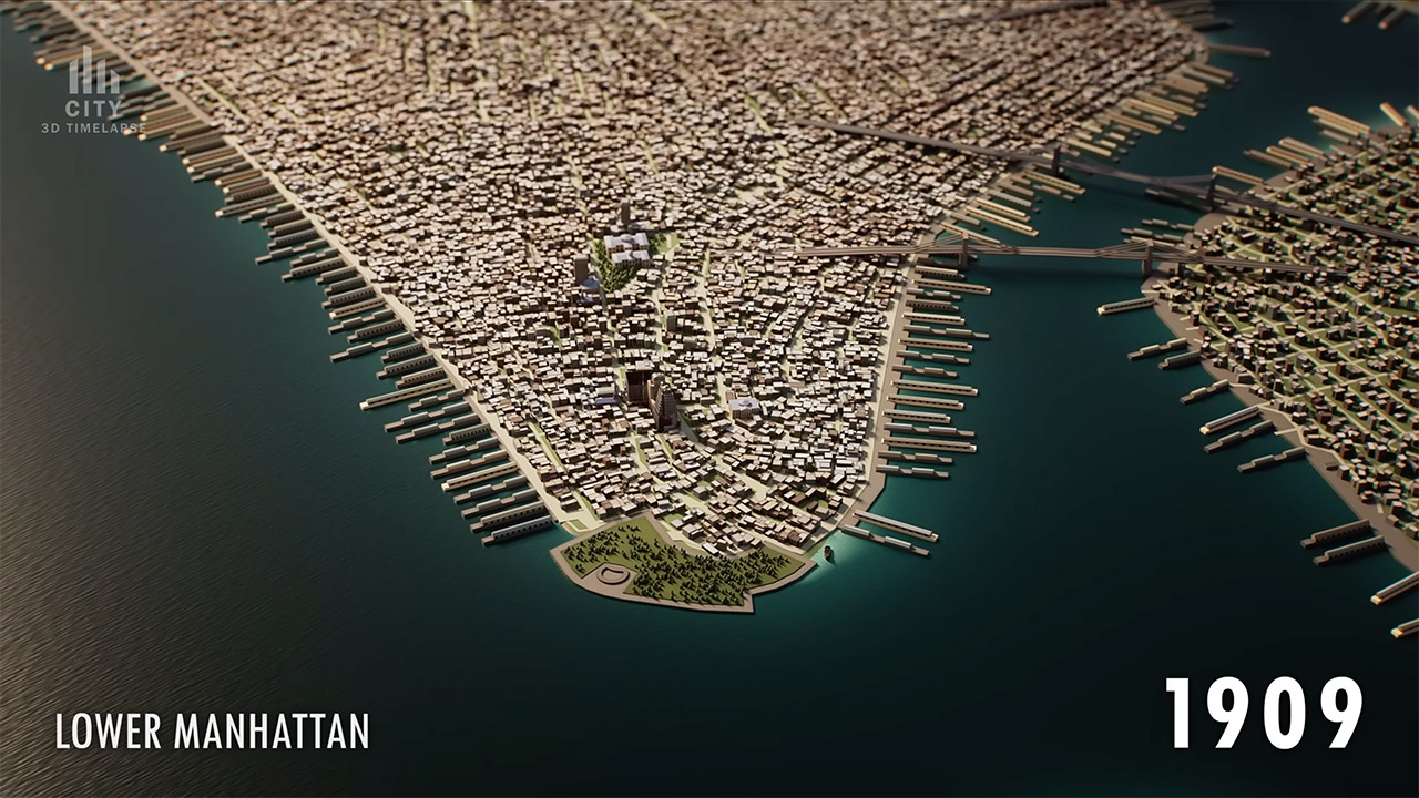 3D Time-Lapse Manhattan NYC 1600 to 2026