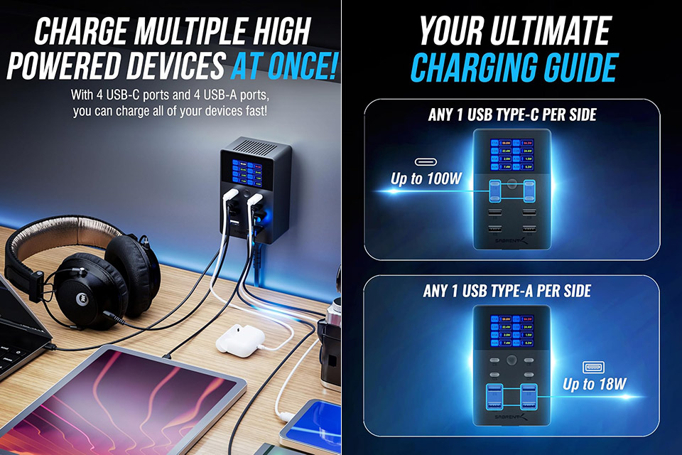 SABRENT VOLTIK 8-Port USB Charging Station 252W
