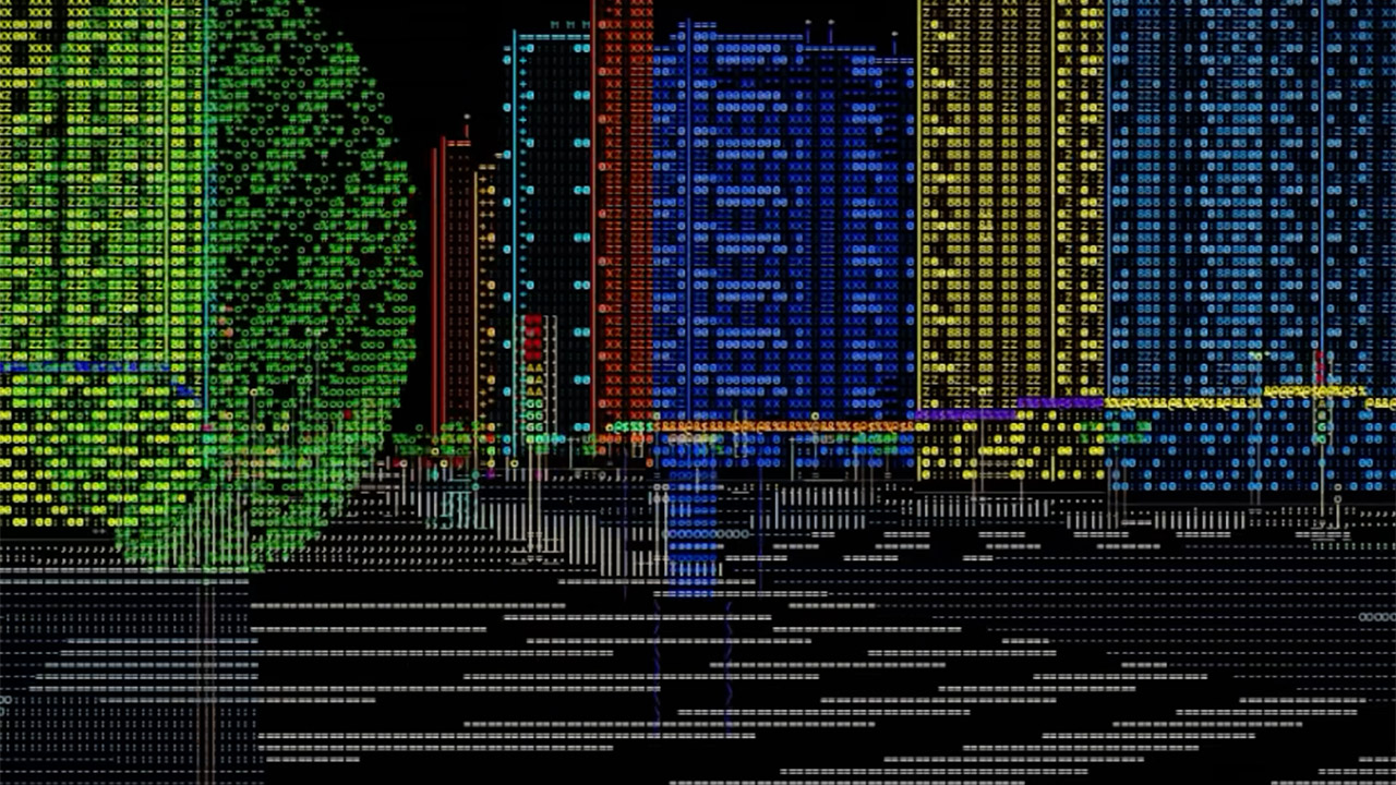3D Cyberpunk City ASCII Letters Art Code