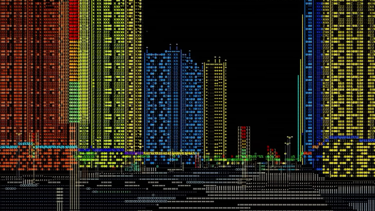 3D Cyberpunk City ASCII Letters Art Code