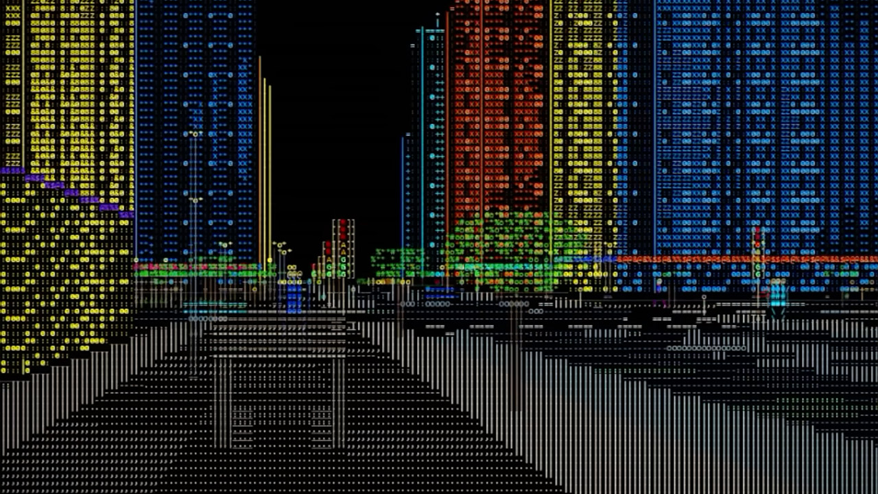 3D Cyberpunk City ASCII Letters Art Code