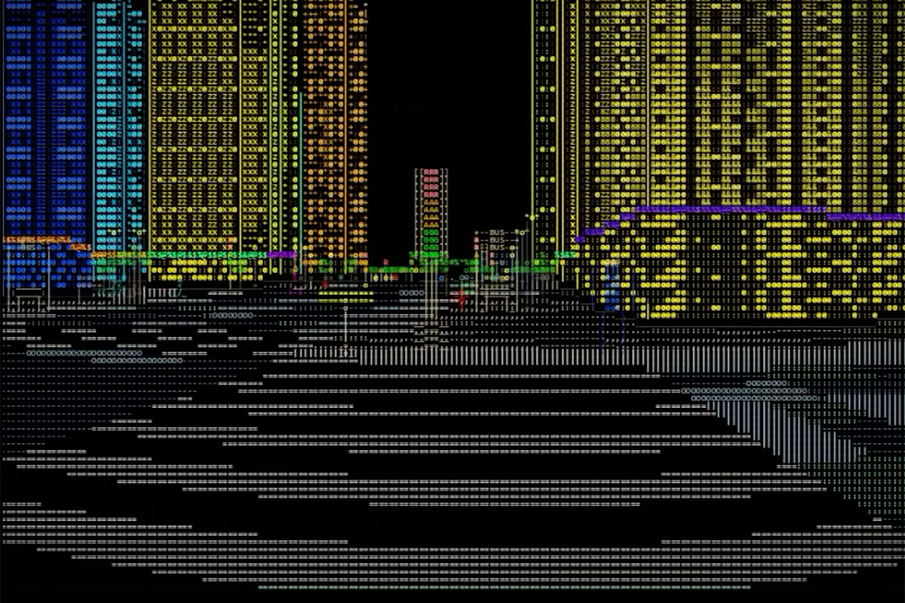 3D Cyberpunk City ASCII Letters Art Code