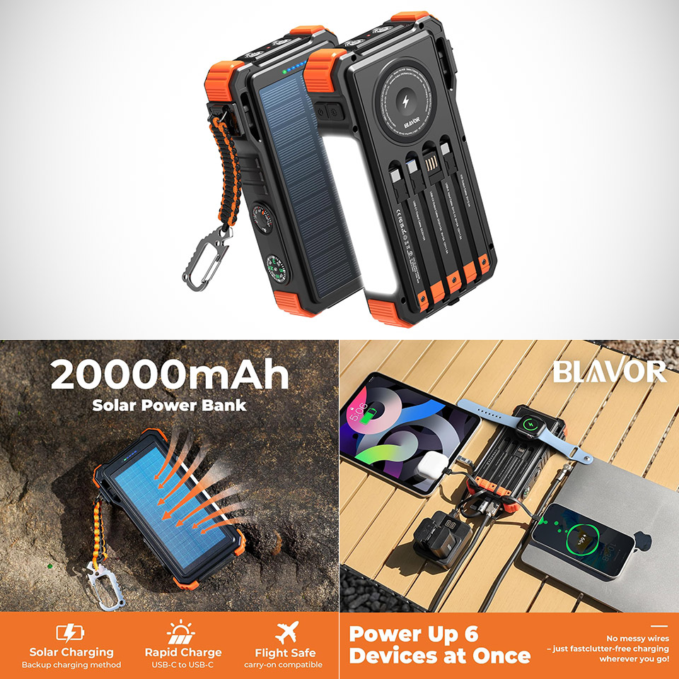 BLAVOR 20,000mAh Solar Power Bank