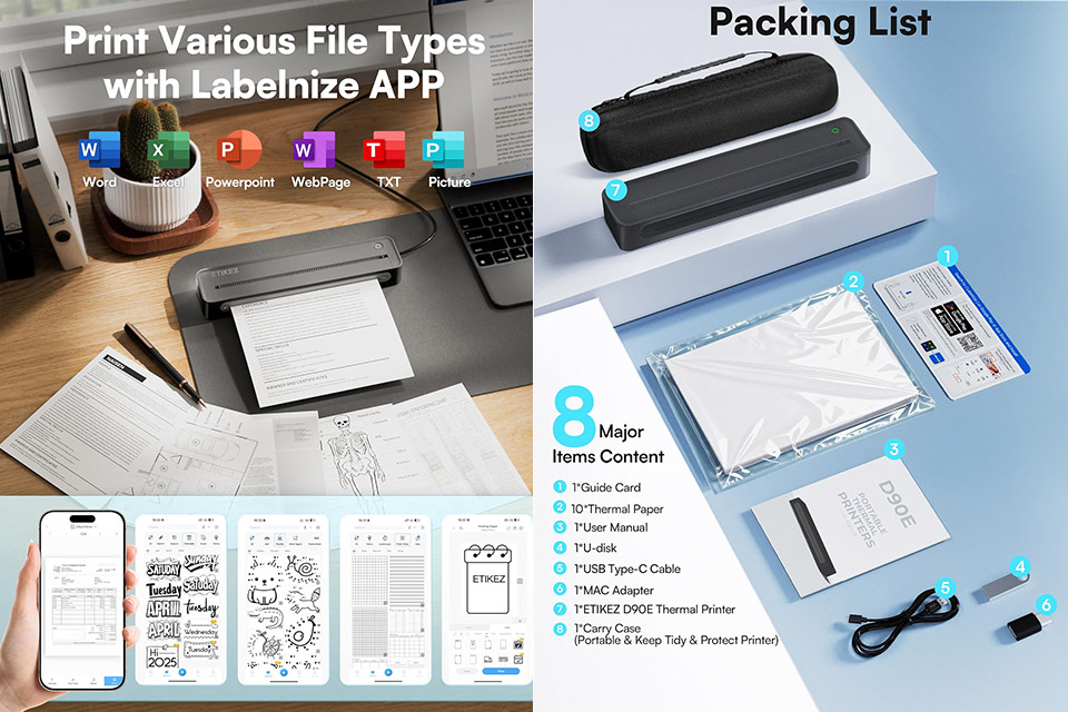 ETIKEZ D90E Inkless Travel Printer Thermal