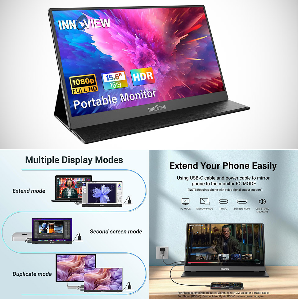 InnoView 15.6" IPS FHD 1080p Portable Monitor